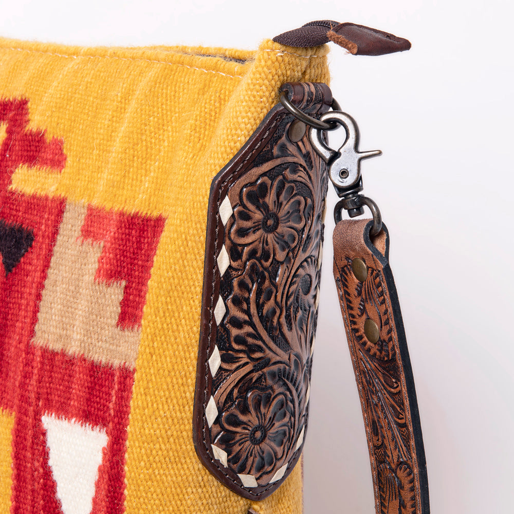 LC-ADBG905 Southwestern Wool Blanket & Tooled Leather Fringe Large Crossbody Bag Sally by American Darling