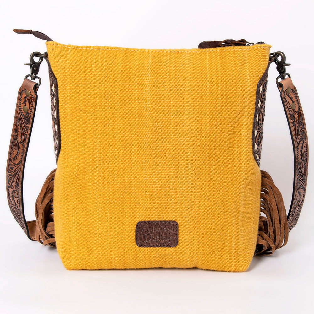 LC-ADBG905 Southwestern Wool Blanket & Tooled Leather Fringe Large Crossbody Bag Sally by American Darling