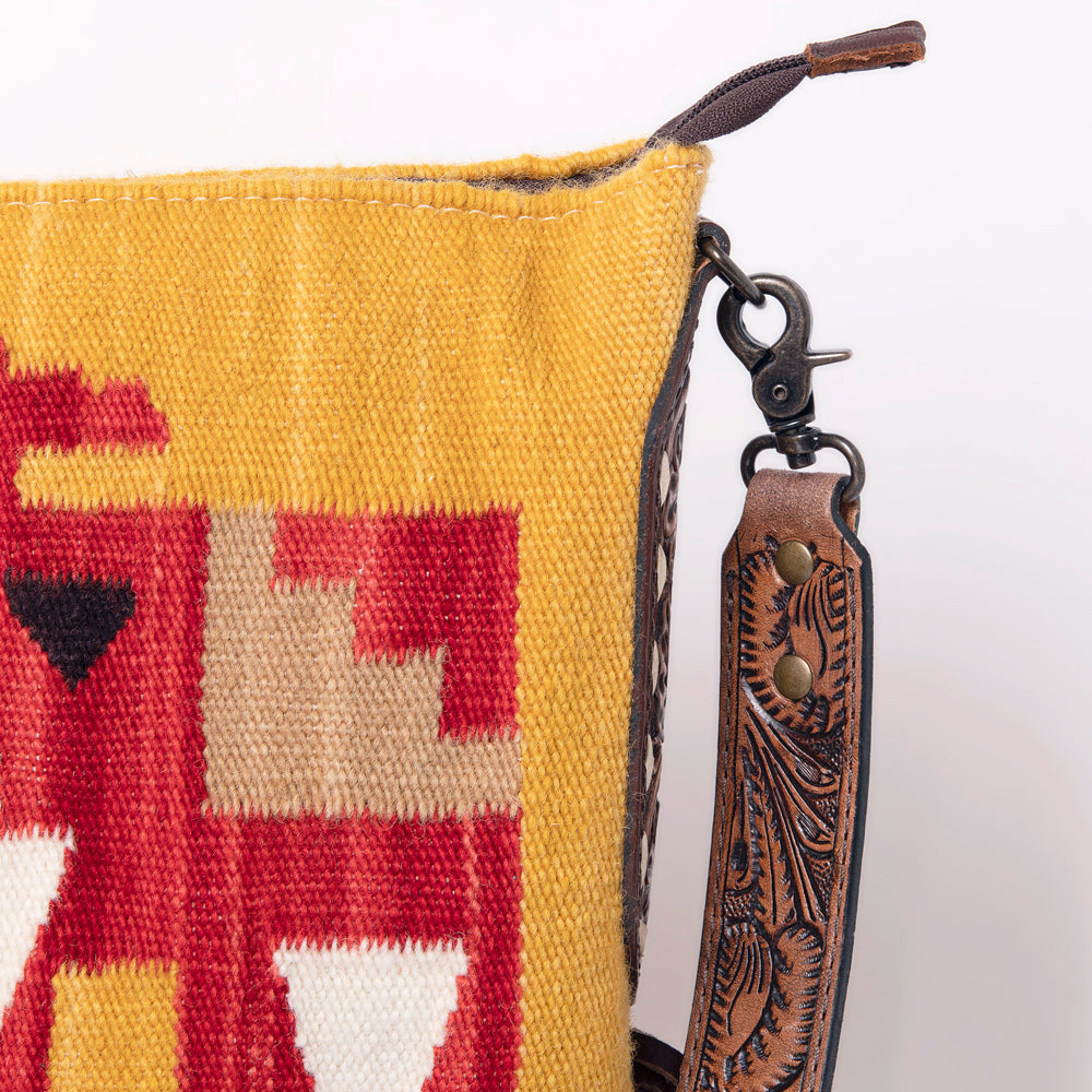 LC-ADBG905 Southwestern Wool Blanket & Tooled Leather Fringe Large Crossbody Bag Sally by American Darling