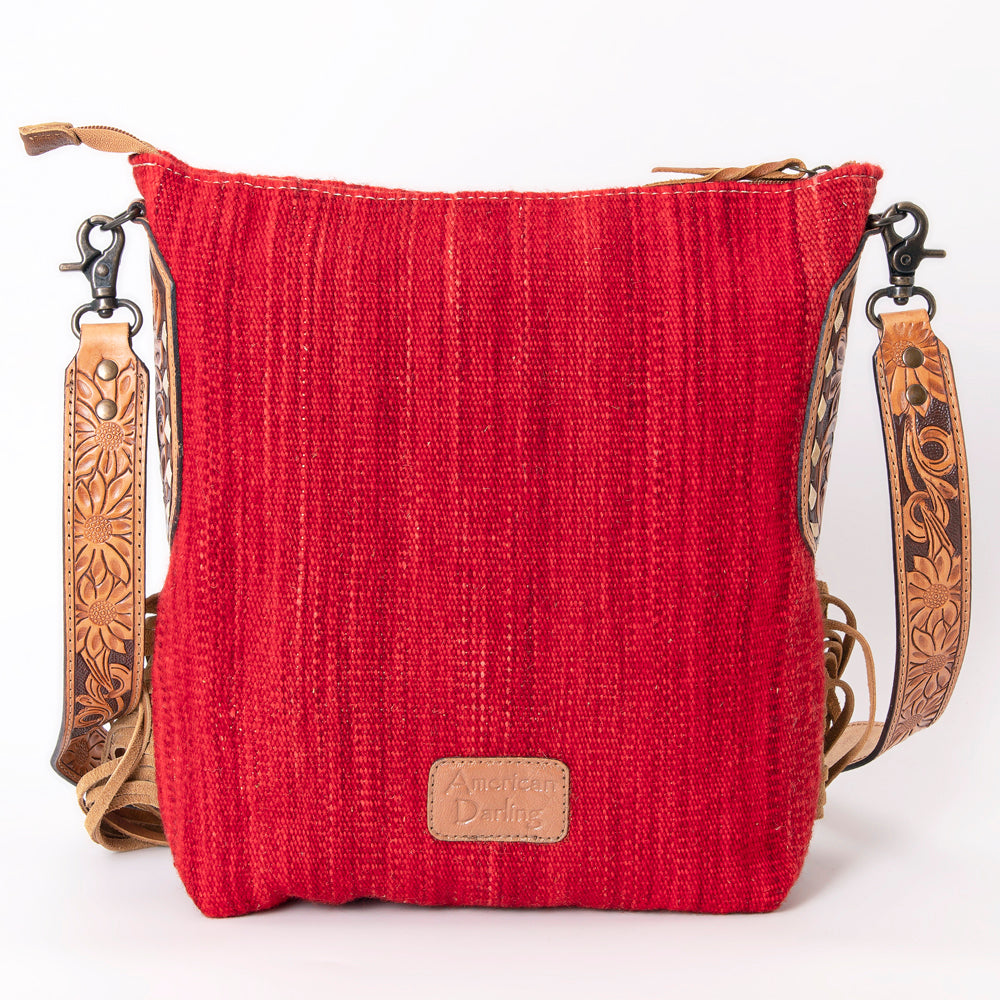 LC-ADBG905 Southwestern Wool Blanket & Tooled Leather Fringe Large Crossbody Bag Sally by American Darling