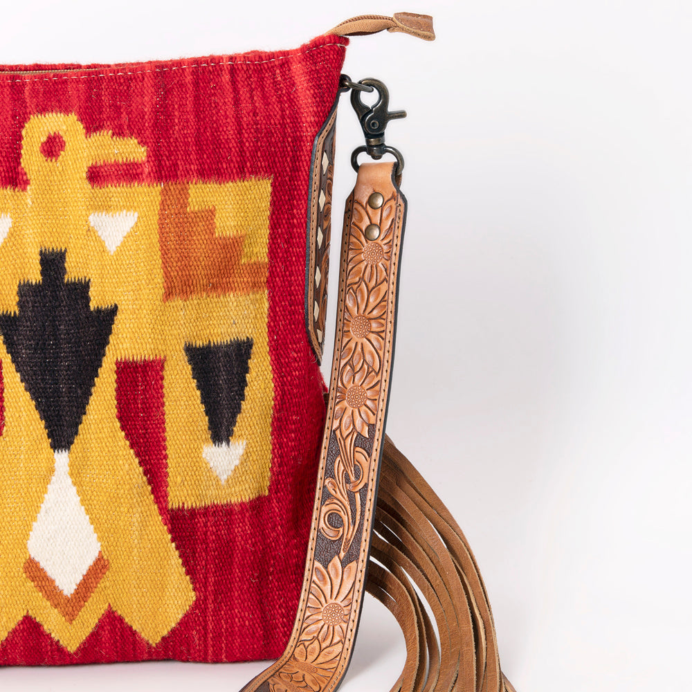 LC-ADBG905 Southwestern Wool Blanket & Tooled Leather Fringe Large Crossbody Bag Sally by American Darling