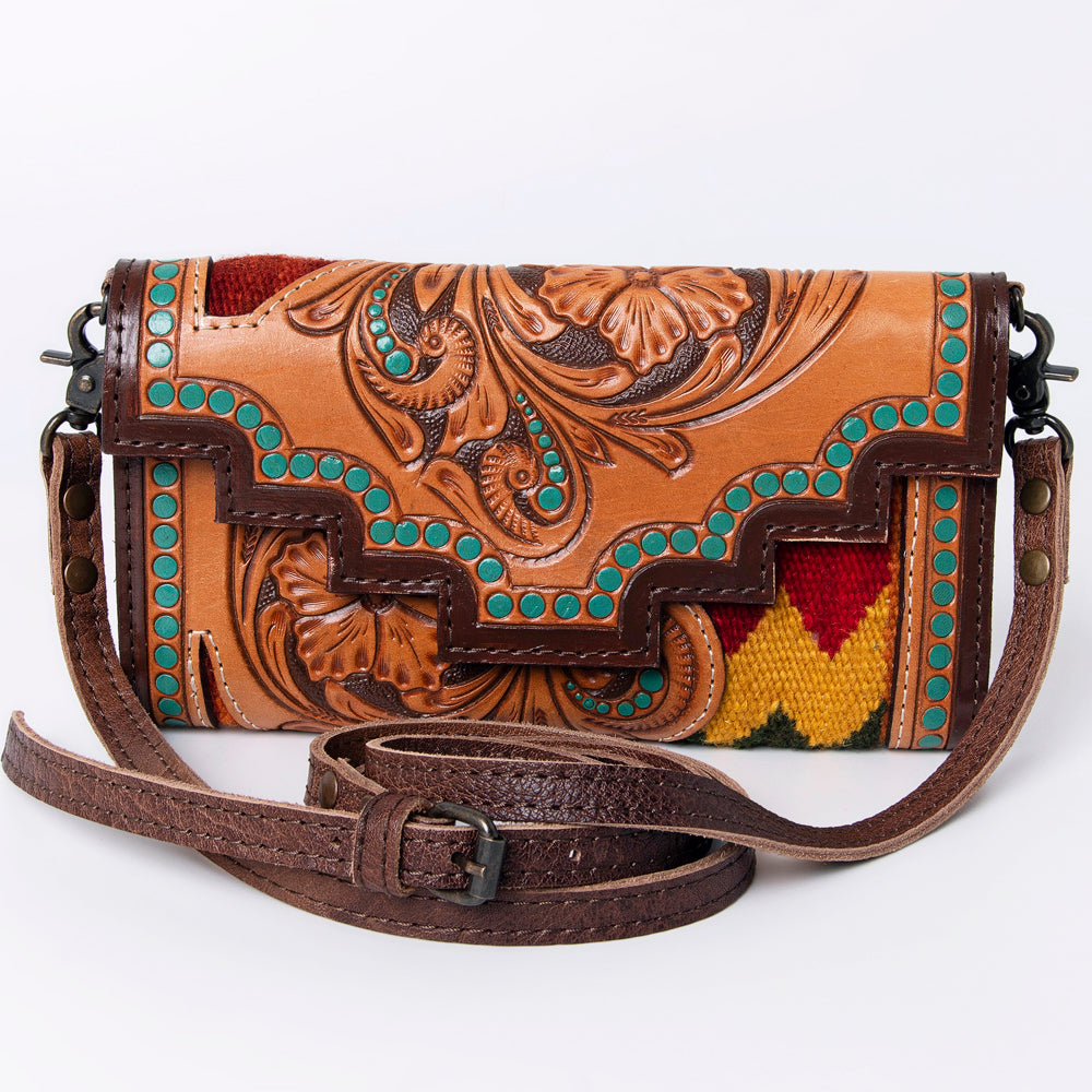ADBG941 Hand-Tooled Western Leather Hair-On Hide Wallet Crossbody Bag American Darling