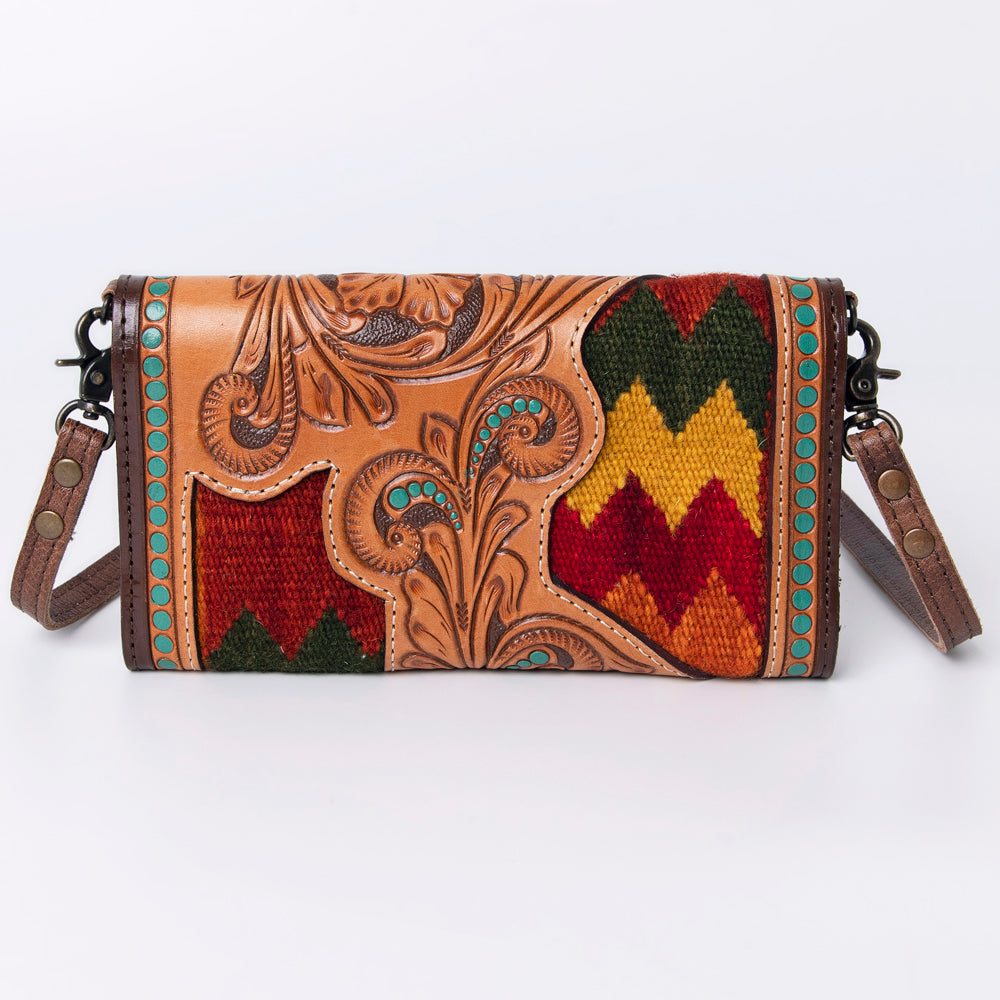 ADBG941 Hand-Tooled Western Leather Hair-On Hide Wallet Crossbody Bag American Darling