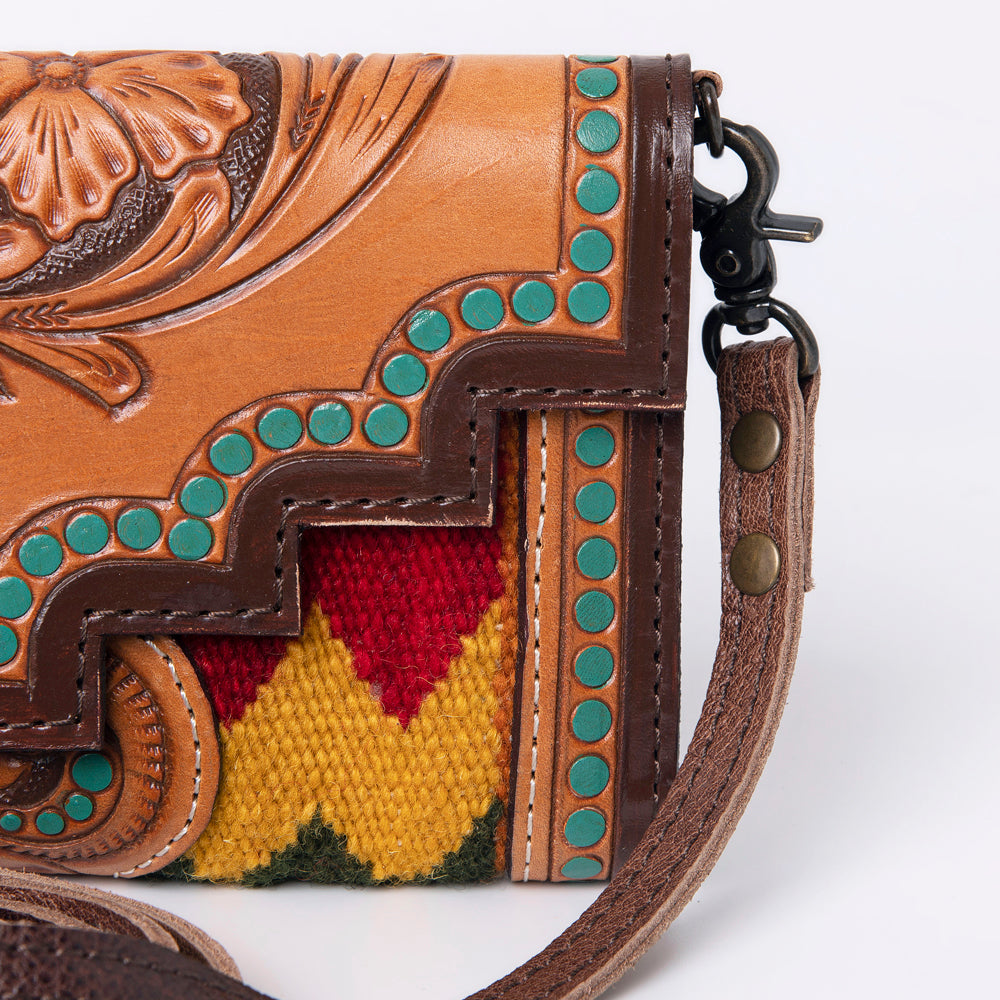 ADBG941 Hand-Tooled Western Leather Hair-On Hide Wallet Crossbody Bag American Darling