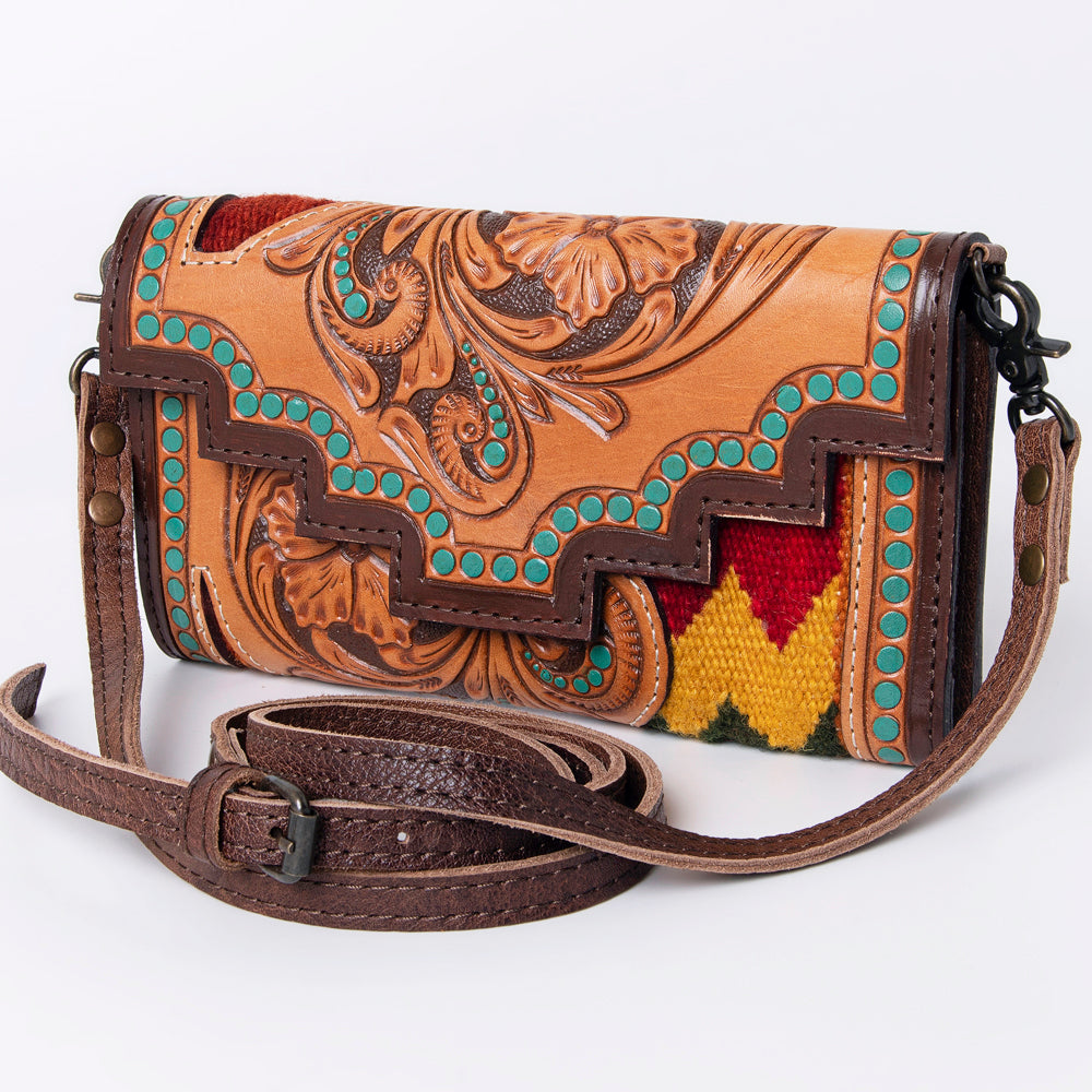 ADBG941 Hand-Tooled Western Leather Hair-On Hide Wallet Crossbody Bag American Darling
