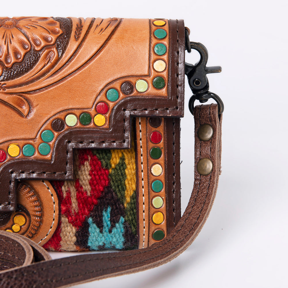 ADBG941 Hand-Tooled Western Leather Hair-On Hide Wallet Crossbody Bag American Darling