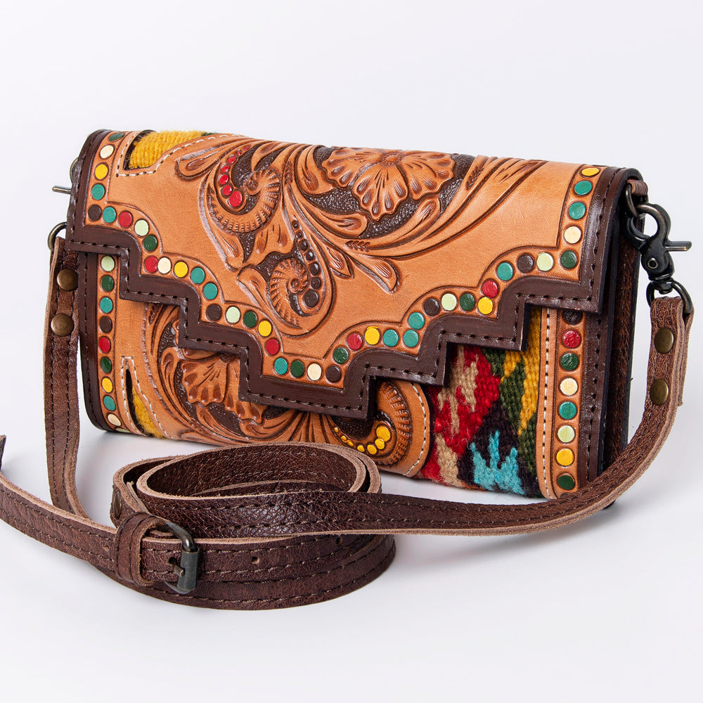ADBG941 Hand-Tooled Western Leather Hair-On Hide Wallet Crossbody Bag American Darling