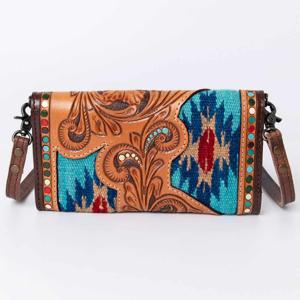 ADBG941 Hand-Tooled Western Leather Hair-On Hide Wallet Crossbody Bag American Darling