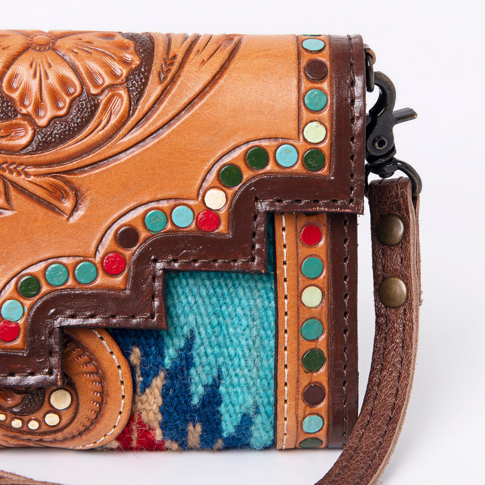 ADBG941 Hand-Tooled Western Leather Hair-On Hide Wallet Crossbody Bag American Darling