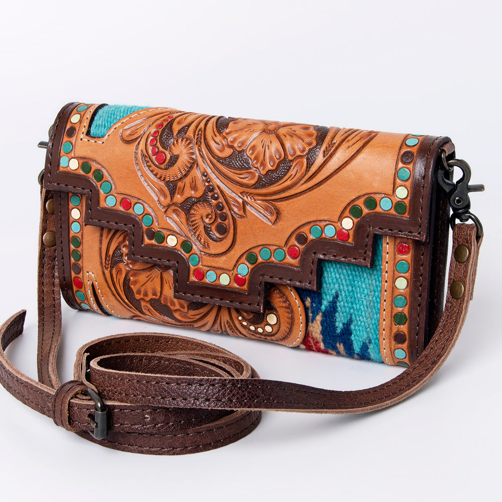 ADBG941 Hand-Tooled Western Leather Hair-On Hide Wallet Crossbody Bag American Darling
