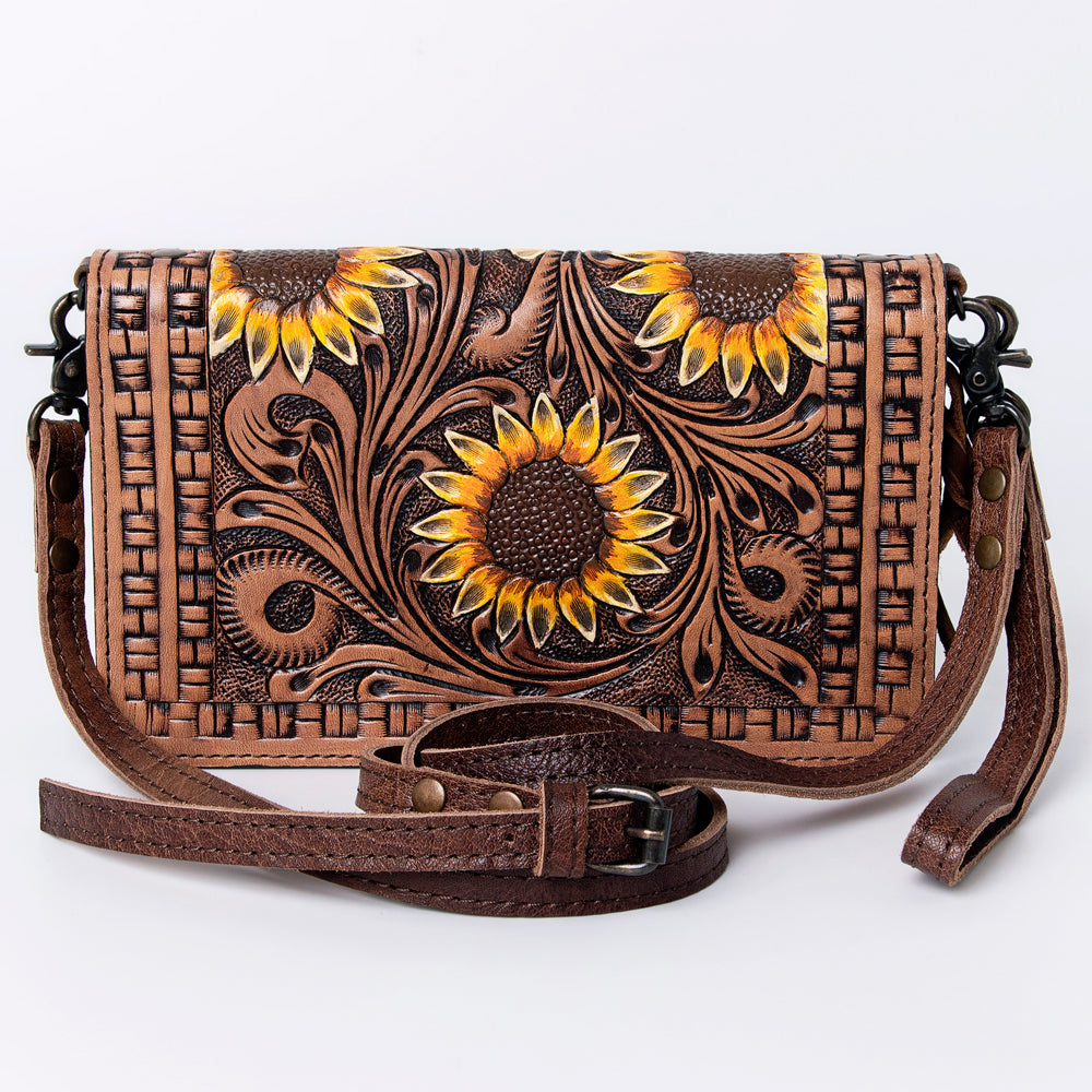 ADBG485 Tooled Leather Organizer Bag Western Crossbody by American Darling