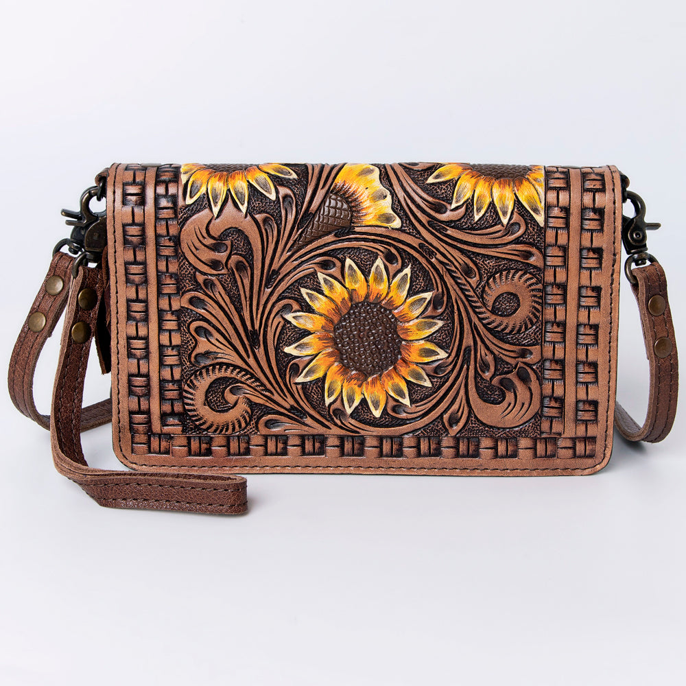 ADBG485 Tooled Leather Organizer Bag Western Crossbody by American Darling