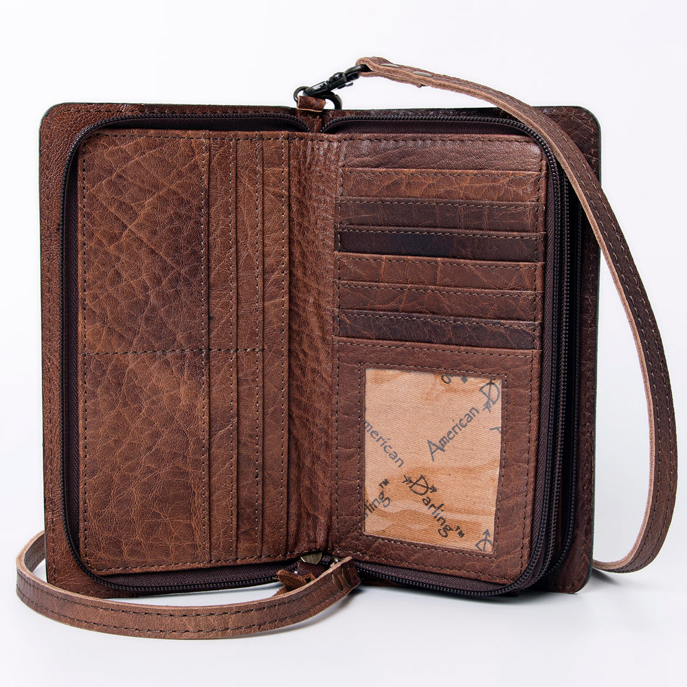 ADBG485 Tooled Leather Organizer Bag Western Crossbody by American Darling