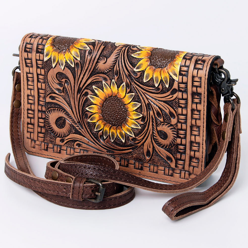 ADBG485 Tooled Leather Organizer Bag Western Crossbody by American Darling