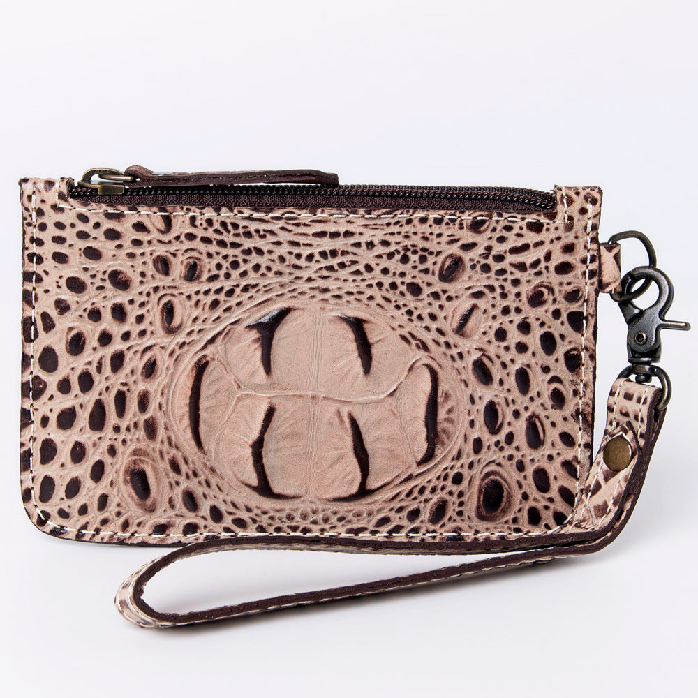 ADBG961 Croc-Embossed Leather Wristlet with Zip Pocket & Strap