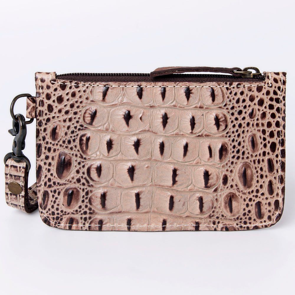 ADBG961 Croc-Embossed Leather Wristlet with Zip Pocket & Strap