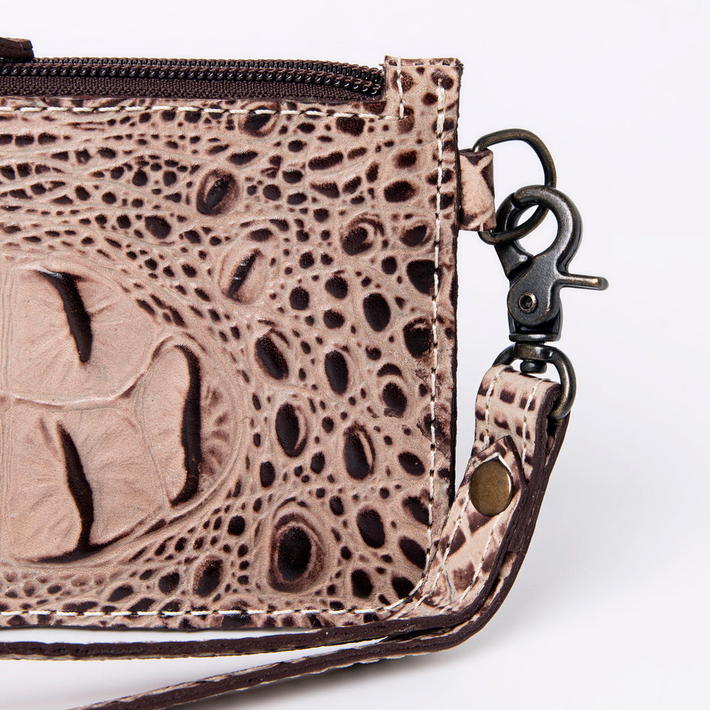ADBG961 Croc-Embossed Leather Wristlet with Zip Pocket & Strap