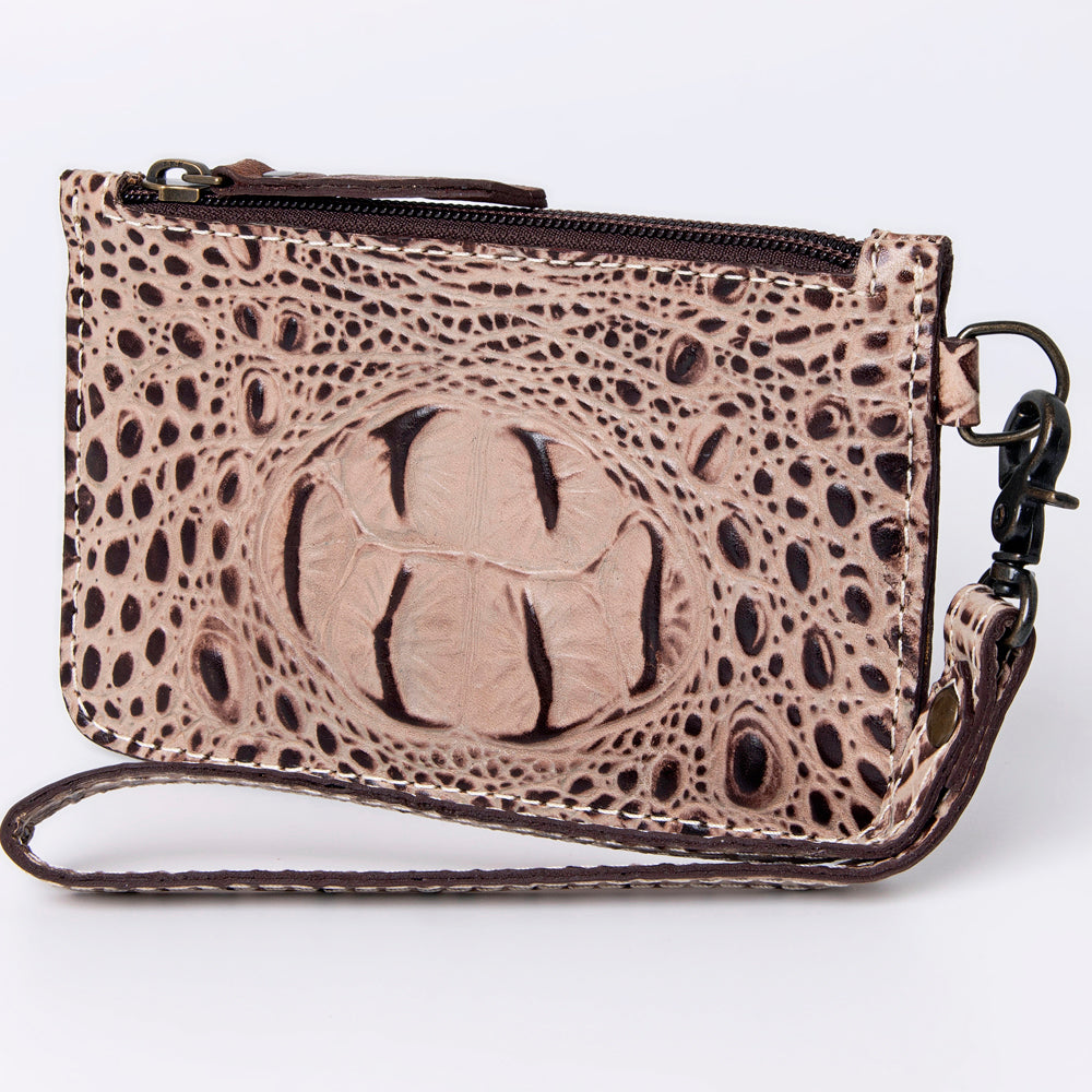 ADBG961 Croc-Embossed Leather Wristlet with Zip Pocket & Strap