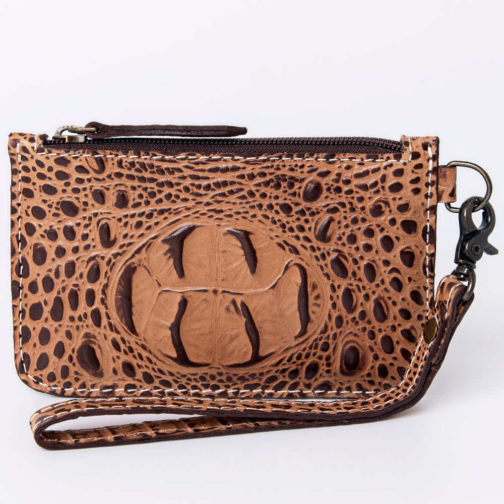 ADBG961 Croc-Embossed Leather Wristlet with Zip Pocket & Strap