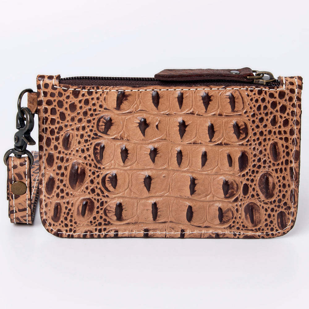 ADBG961 Croc-Embossed Leather Wristlet with Zip Pocket & Strap