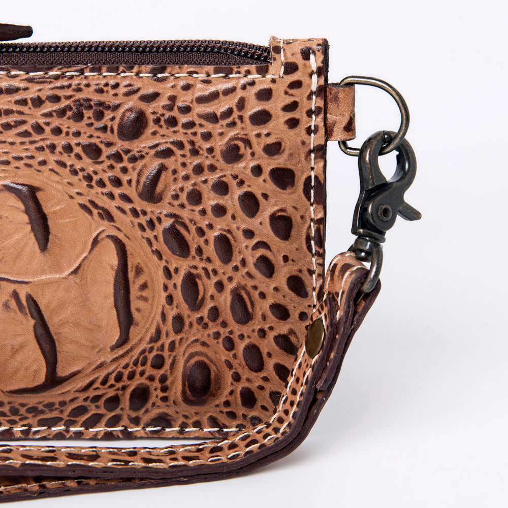 ADBG961 Croc-Embossed Leather Wristlet with Zip Pocket & Strap