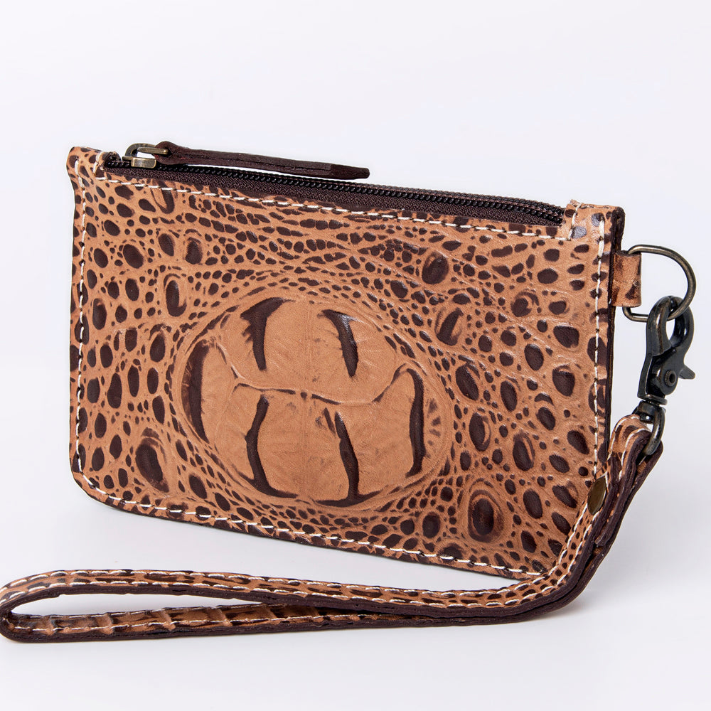ADBG961 Croc-Embossed Leather Wristlet with Zip Pocket & Strap