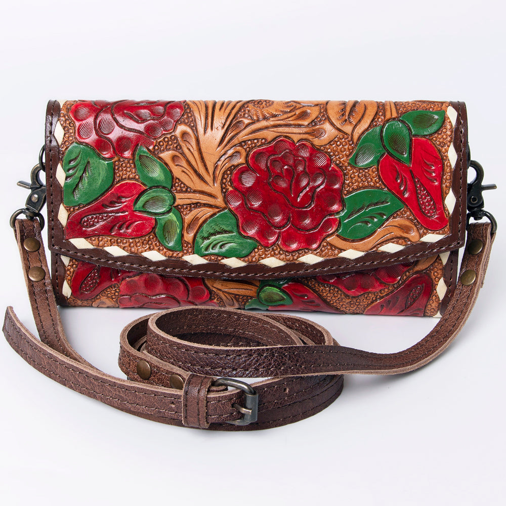 ADBG889 Hand-Tooled Floral Leather Crossbody Clutch American Darling