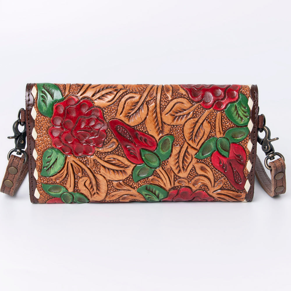 ADBG889 Hand-Tooled Floral Leather Crossbody Clutch American Darling