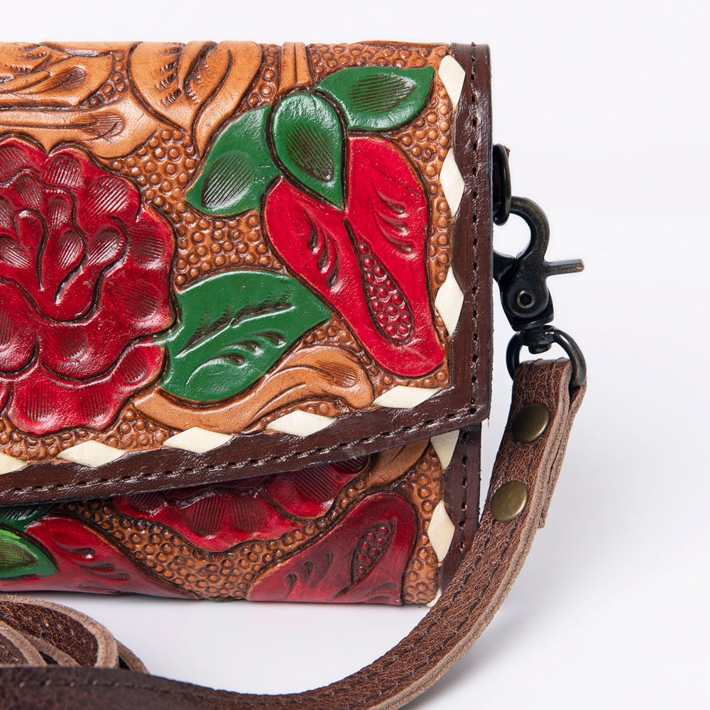 ADBG889 Hand-Tooled Floral Leather Crossbody Clutch American Darling