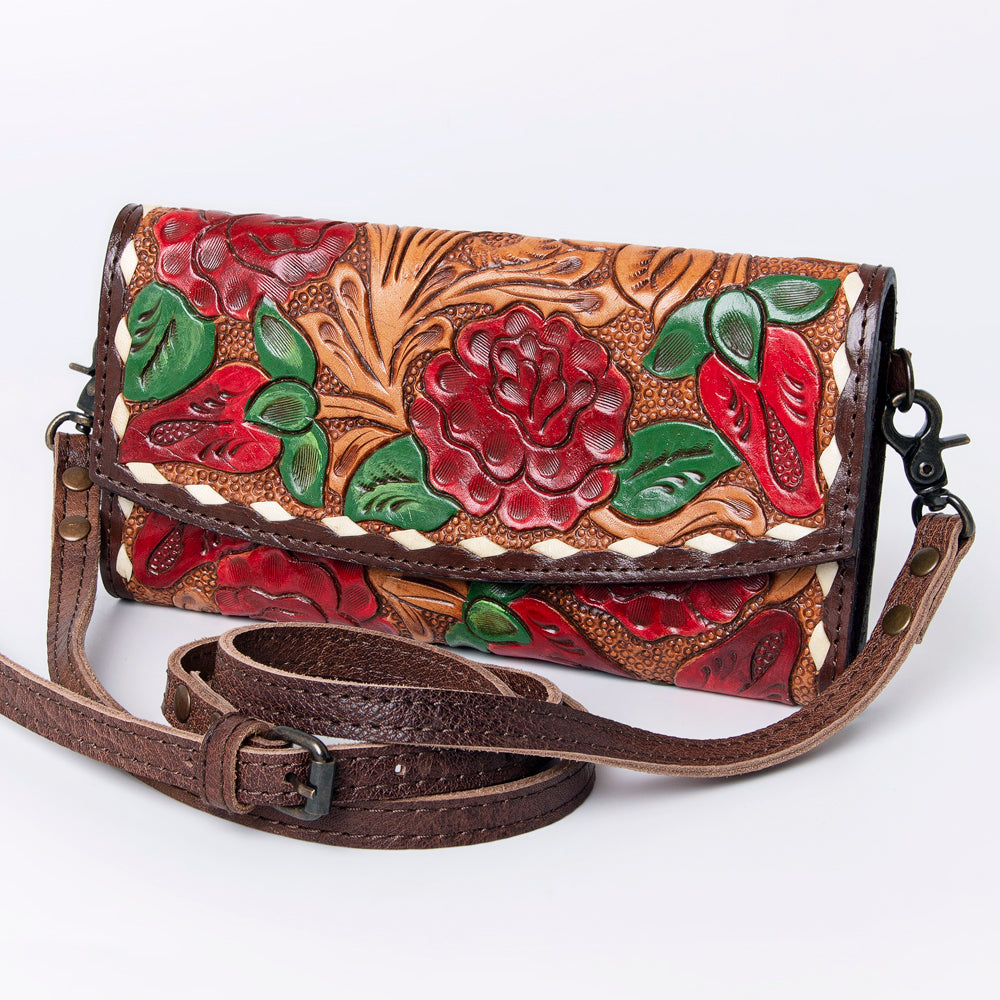 ADBG889 Hand-Tooled Floral Leather Crossbody Clutch American Darling
