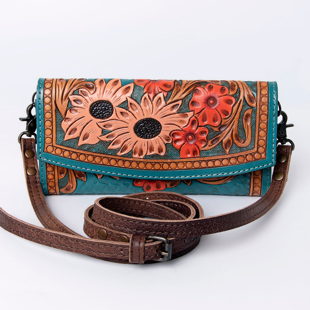 ADBG889 Hand-Tooled Floral Leather Crossbody Clutch American Darling