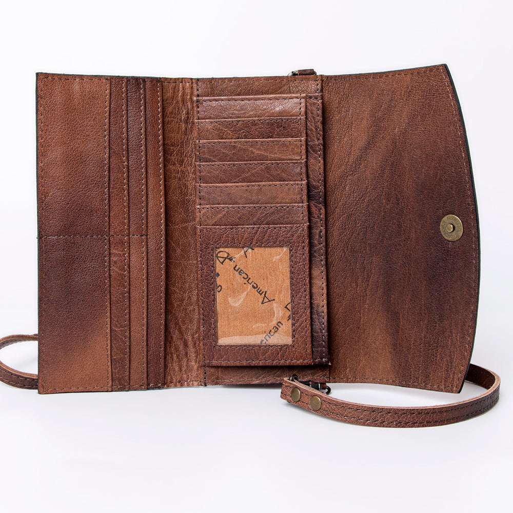 ADBG889 Hand-Tooled Floral Leather Crossbody Clutch American Darling