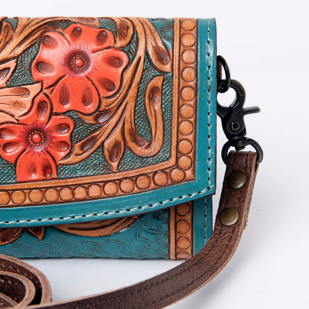 ADBG889 Hand-Tooled Floral Leather Crossbody Clutch American Darling