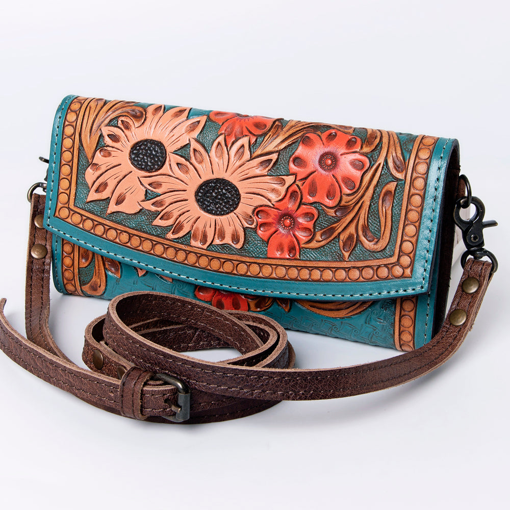 ADBG889 Hand-Tooled Floral Leather Crossbody Clutch American Darling