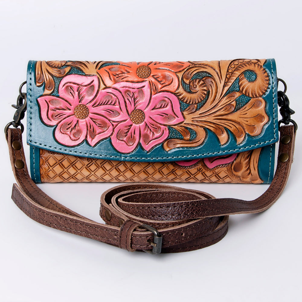ADBG889 Hand-Tooled Floral Leather Crossbody Clutch American Darling
