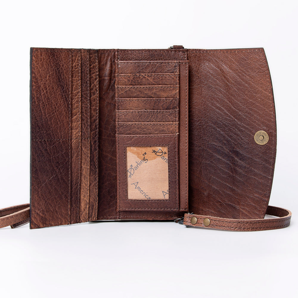 ADBG889 Hand-Tooled Floral Leather Crossbody Clutch American Darling