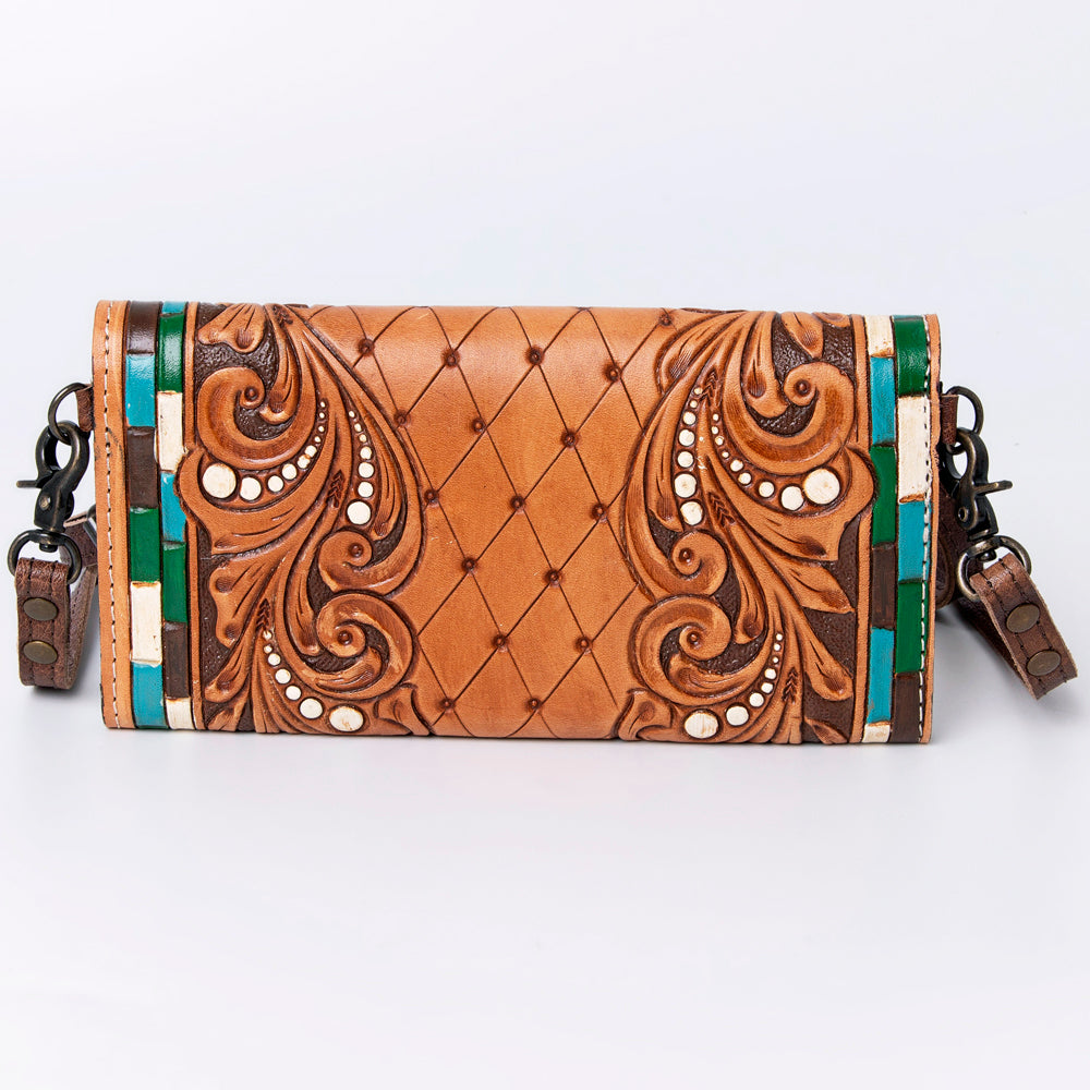 ADBG889 Hand-Tooled Floral Leather Crossbody Clutch American Darling