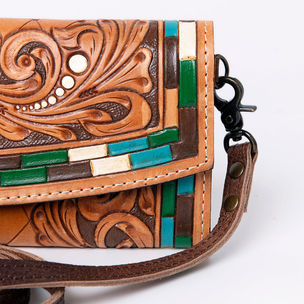 ADBG889 Hand-Tooled Floral Leather Crossbody Clutch American Darling