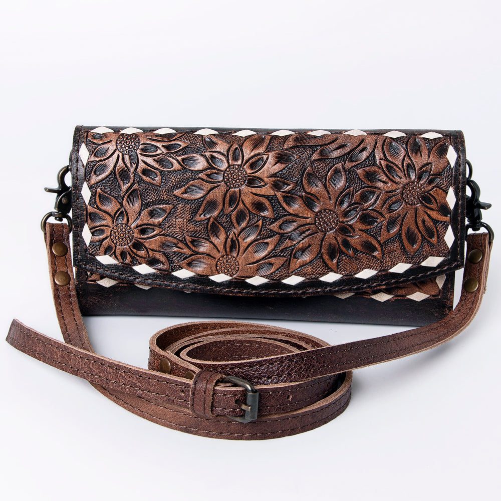ADBG889 Hand-Tooled Floral Leather Crossbody Clutch American Darling