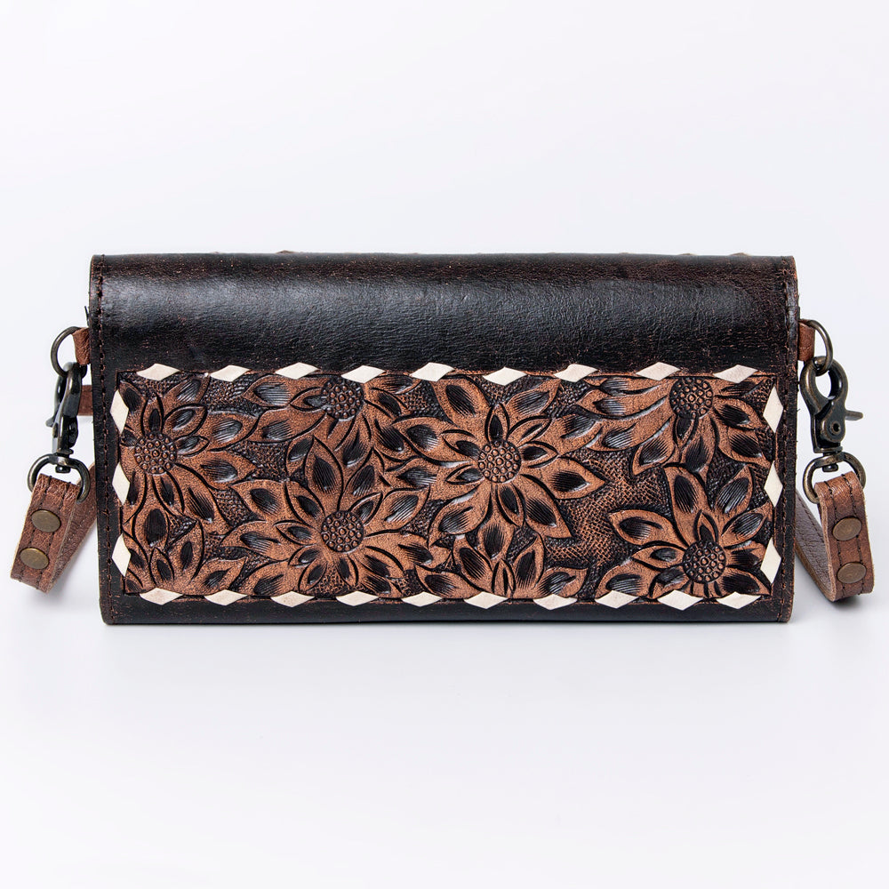 ADBG889 Hand-Tooled Floral Leather Crossbody Clutch American Darling
