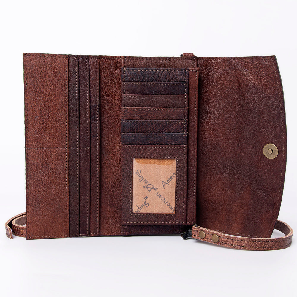 ADBG889 Hand-Tooled Floral Leather Crossbody Clutch American Darling