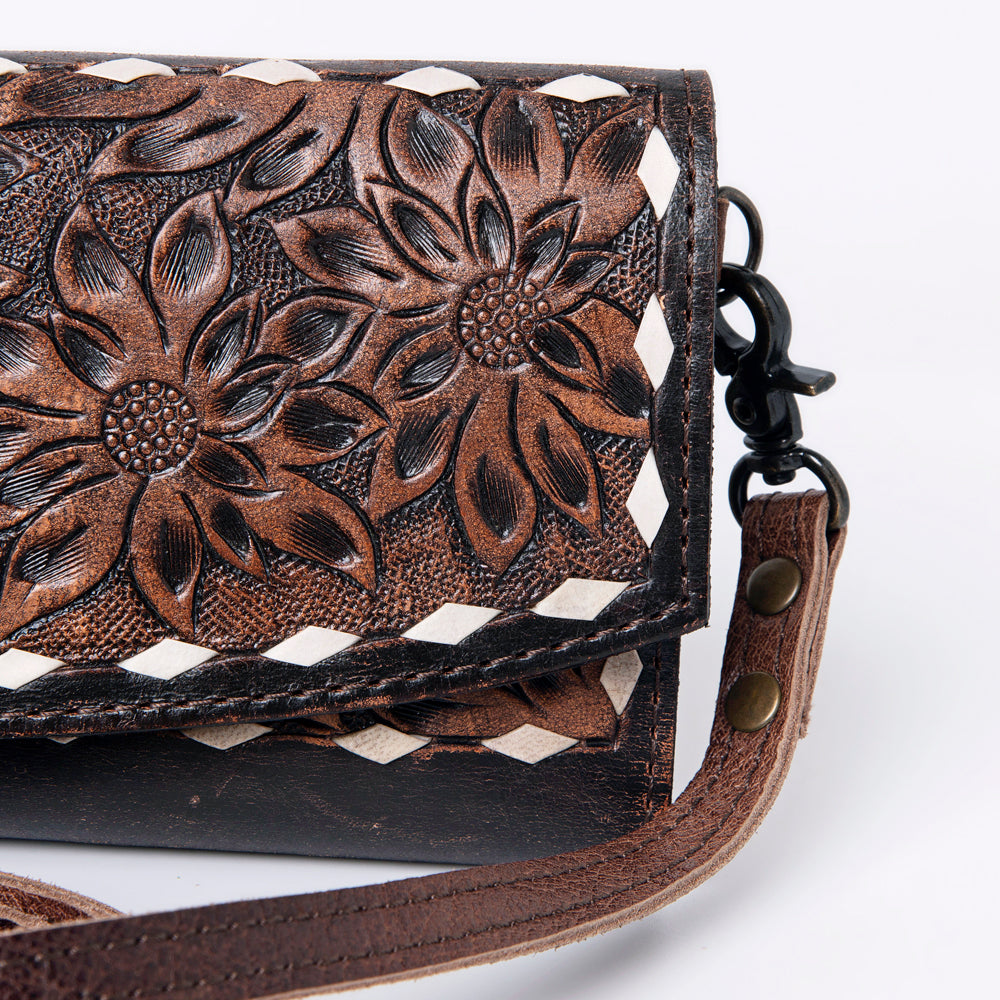 ADBG889 Hand-Tooled Floral Leather Crossbody Clutch American Darling