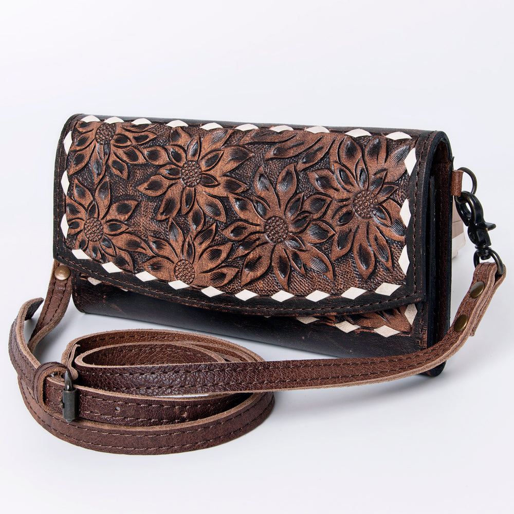 ADBG889 Hand-Tooled Floral Leather Crossbody Clutch American Darling