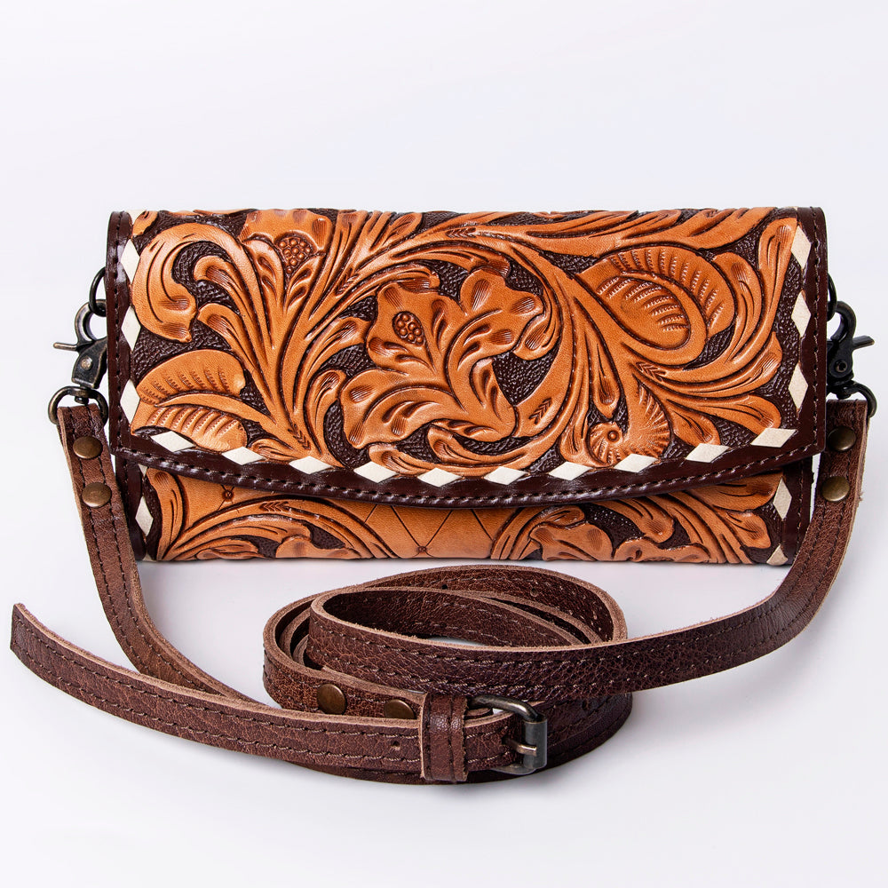 ADBG889 Hand-Tooled Floral Leather Crossbody Clutch American Darling
