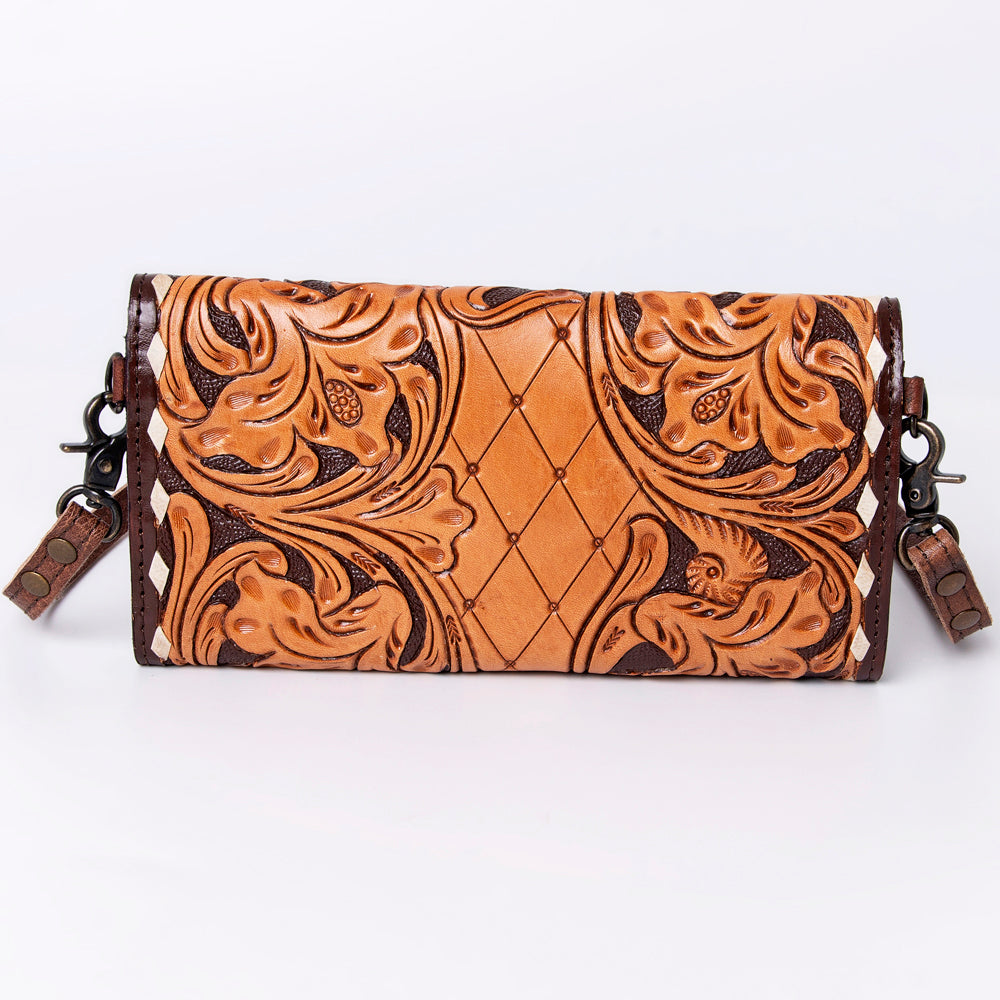 ADBG889 Hand-Tooled Floral Leather Crossbody Clutch American Darling