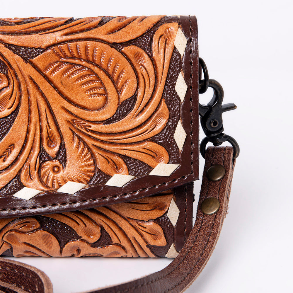 ADBG889 Hand-Tooled Floral Leather Crossbody Clutch American Darling