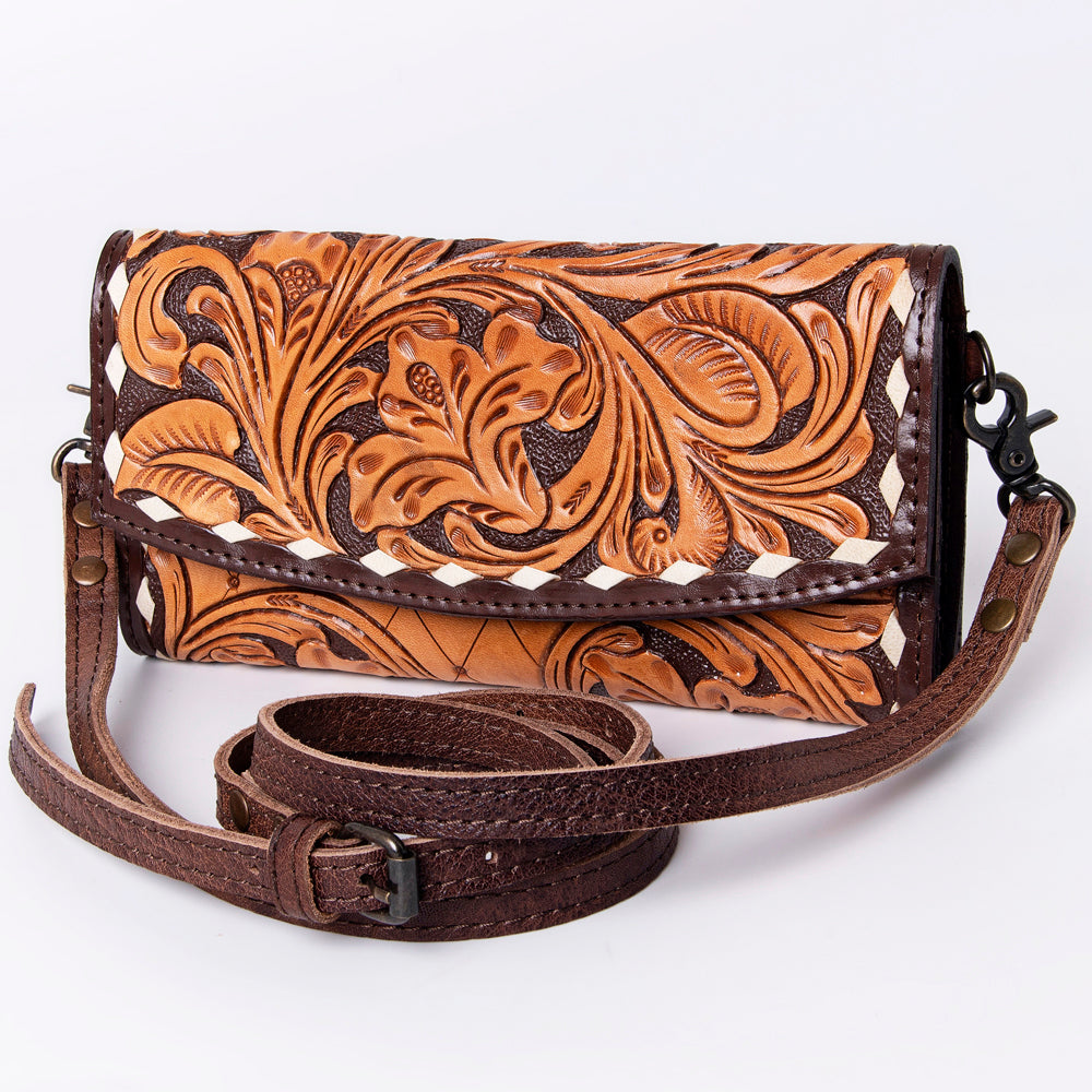 ADBG889 Hand-Tooled Floral Leather Crossbody Clutch American Darling