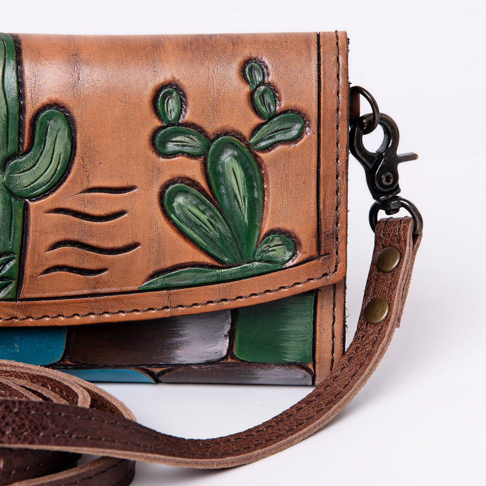ADBG889 Hand-Tooled Floral Leather Crossbody Clutch American Darling