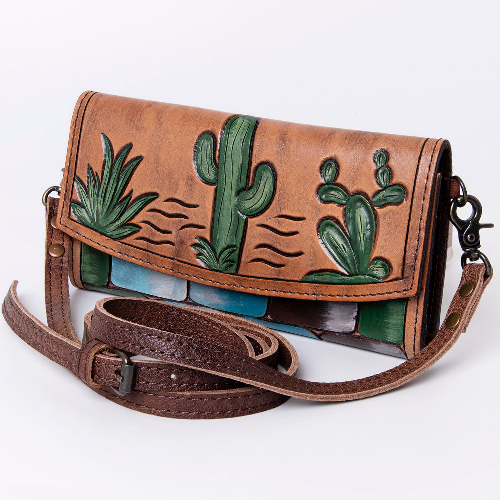 ADBG889 Hand-Tooled Floral Leather Crossbody Clutch American Darling