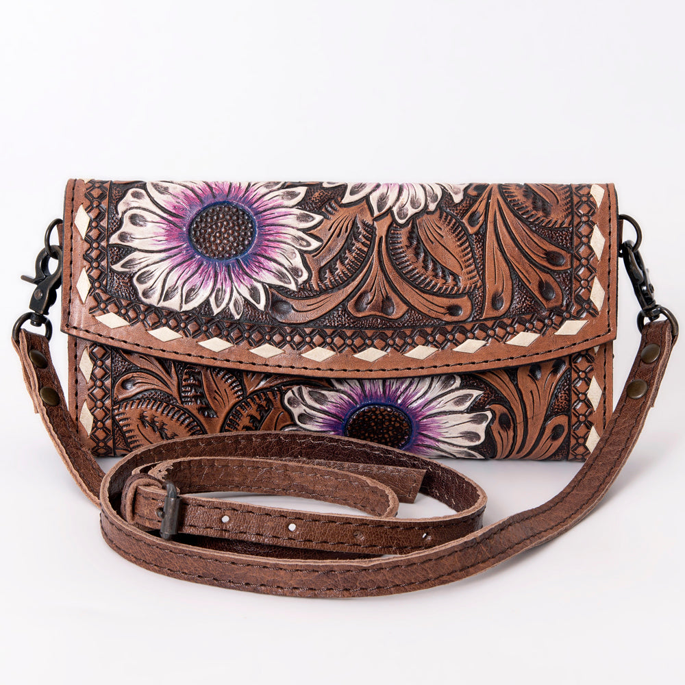 ADBG889 Hand-Tooled Floral Leather Crossbody Clutch American Darling